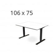 106x75 cm hvid laminat med sort kant. Elektrisk hæve sænkebord.