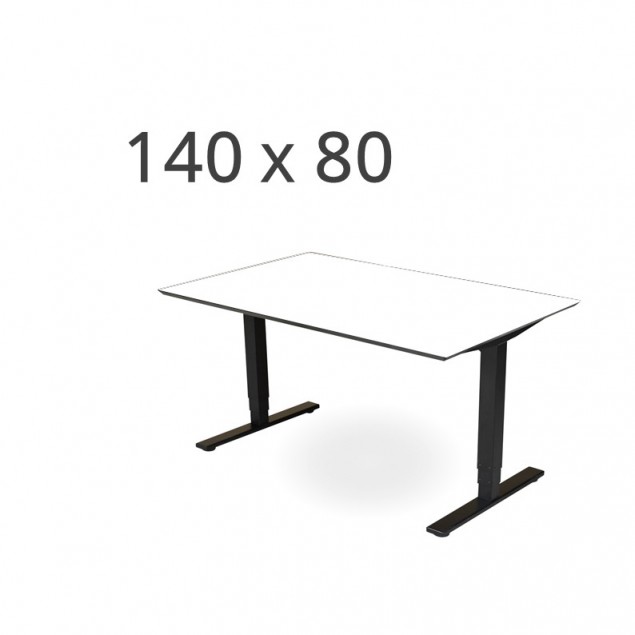 140x80 cm hvid laminat med sort kant. Elektrisk hæve sænkebord.