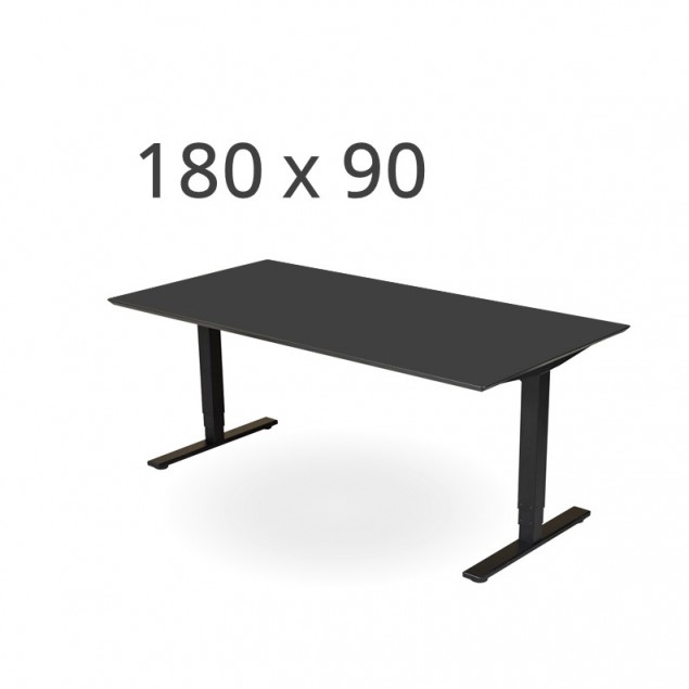 180x90 cm sort linoleum. Elektrisk hæve sænkebord.