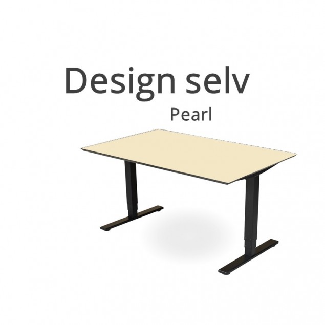 Hæve sænkebord Pearl lys gul linoleum. Vælg selv størrelse og form